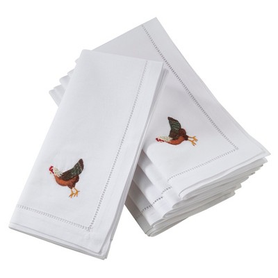 Saro Lifestyle Embroidered Hen And Hemstitch Design Cotton Napkins (Set of 6)