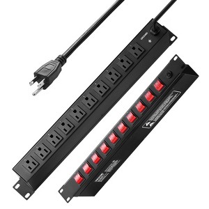 VEVOR 1U PDU, 10 Outlets, Rack Mount Power Strip Fits Standard 19" Server Racks, with Independent Switch Surge Protection, Black - 1 of 4