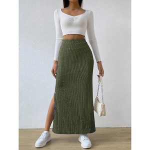 Clearlove Women’s High-Waist Knit Pencil Skirt - Side Slit Detail & Body-Skimming Stretch for Effortless Elegance - 1 of 4