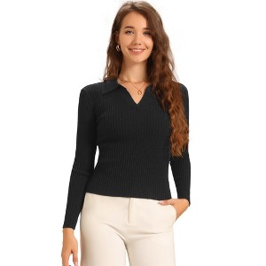INSPIRE CHIC Women's Turndown Collar V Neck Sweater Top - 1 of 4