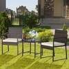 Tangkula 3PCS Patio Rattan Hand-Woven PE Wicker Bistro Set Outdoor Furniture Set w/ Table & Cushion - 3 of 4