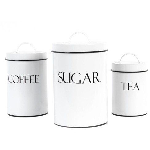 Kitchen Canisters Set of 3, Airtight Sugar, Tea & Coffee Containers, Rustic  Farmhouse Food Storage Canister Jars - White