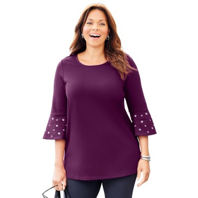 Catherines Women's Plus Size Black Label Grommet Ponte Tunic