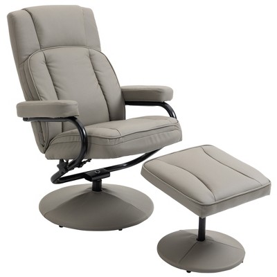 PU Leather Manual Swivel Recliner Chair with Ottoman, Adjustable Recline and Steel Base