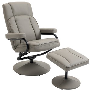 PU Leather Manual Swivel Recliner Chair with Ottoman, Adjustable Recline and Steel Base - 1 of 4