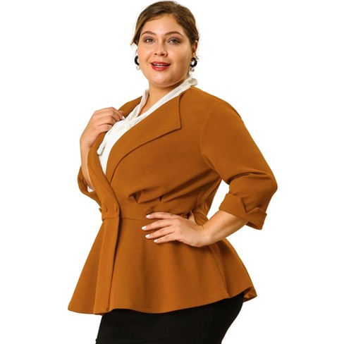 Agnes Orinda Women's Plus Size Ruffle Peplum Ruched Curvy Formal Blazers Caramel 4x : Target