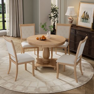 CAVINAS Round Dining Table Set for 4 Retro Wood Dining Set Pedestal Table Base with 4 Chairs for Kitchen - 1 of 4