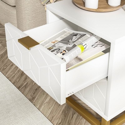 Whizmax Nightstand with 2 Drawer Bedside Table [Golden Handle] [Golden Base] [Diamond Style] for Bedroom, The Living Room