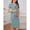 Short Sleeve Maternity Dress Rib Knit Photoshoot Baby Shower Dresses Slit Pregnancy Clothes - 4 of 4