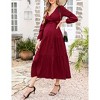 Maternity Dress Women's V-Neck Puff Sleeve Pleated Maternity Maxi Dress for Baby Shower or Casual Wear  lightgreenflower XL - 4 of 4