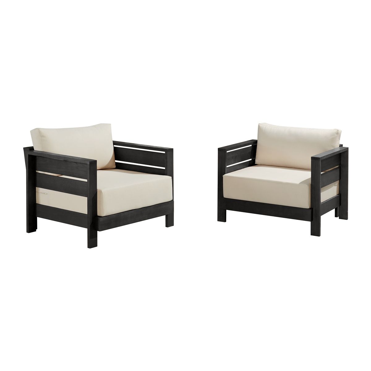 Alaterre Furniture Barton Outdoor Patio Chairs Set of 2 - Weather-Resistant Eucalyptus Wood Armchairs with Thick Cushions - (Black)