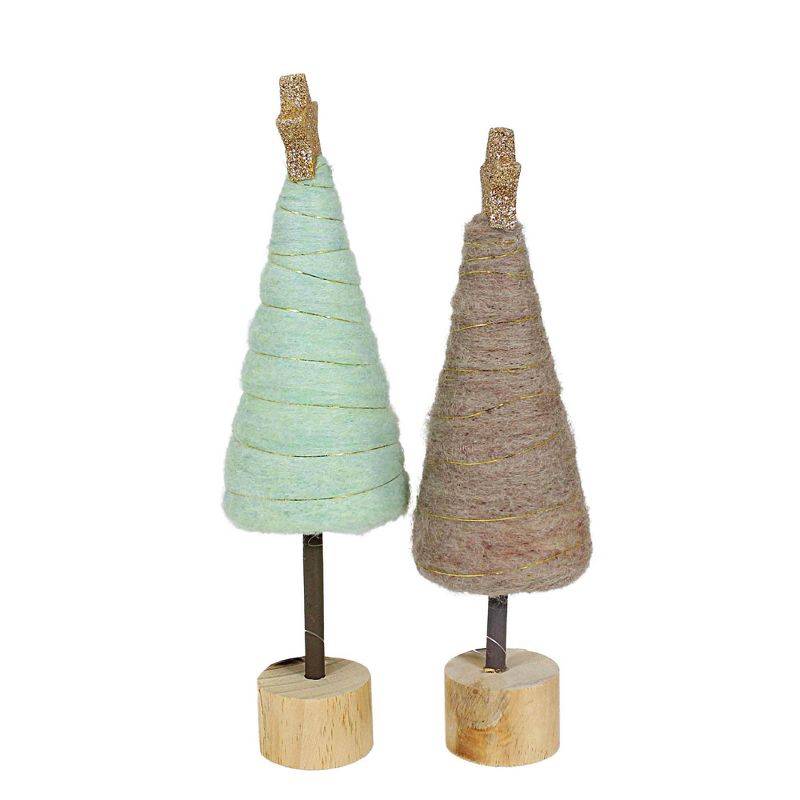 Tag 10.0 Inch Seafoam & Latte Cotton Candy Trees Handmade Wool Wood Base Tree Sculptures, 3 of 4
