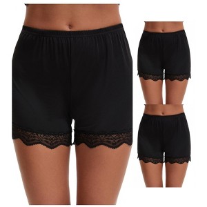 INSPIRE CHIC 3 Packs Women's Lace Trim Ice Silk Mid-Waisted Loose Slip Shorts Light and Breathable Boyshorts - 1 of 4