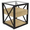 Racxily Modern End Table with Drawer, MDF & Tempered Glass Top with Industrial Style for Bedroom - 3 of 4