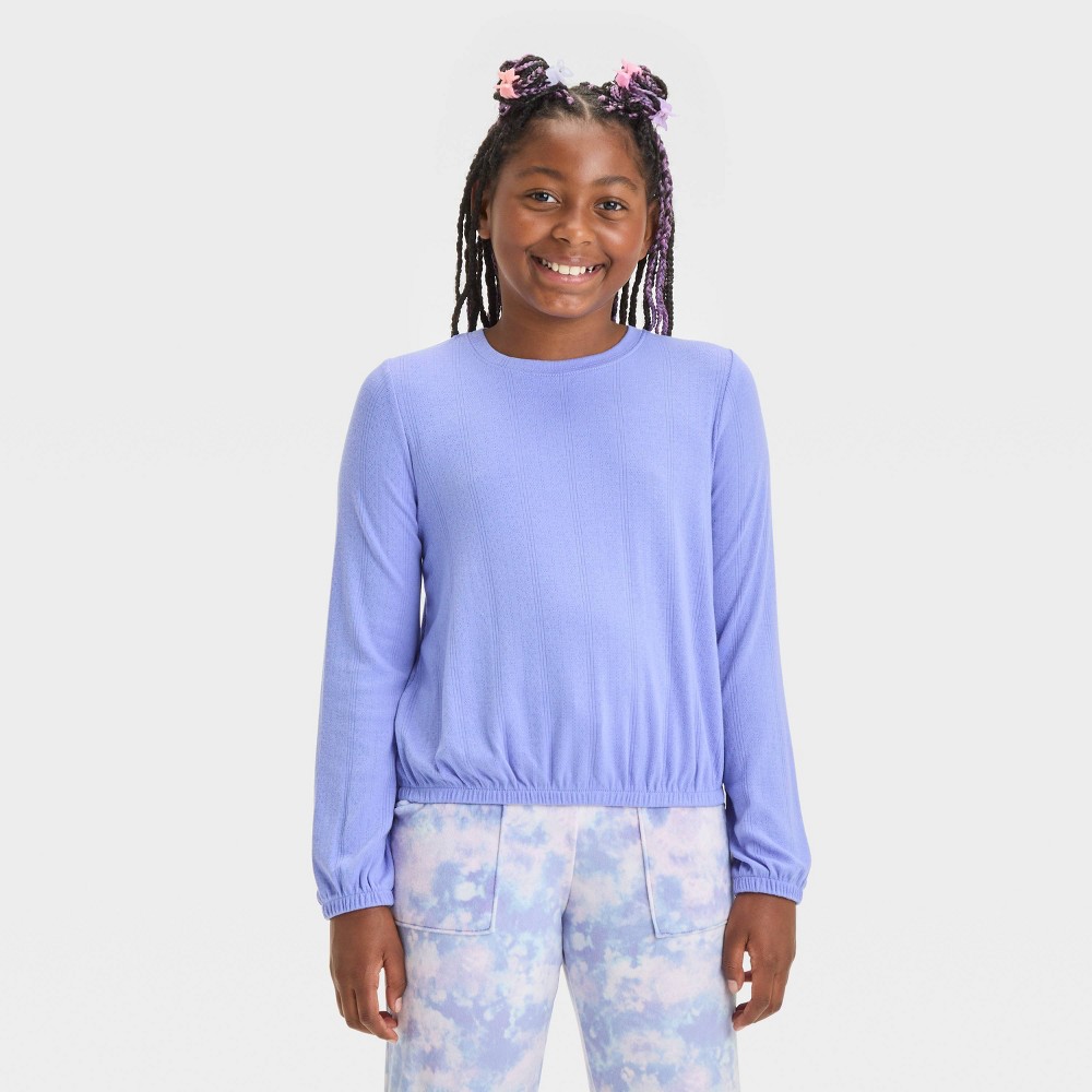 Girls' Long Sleeve Pointelle Knit Top - Cat & Jack™ Periwinkle Blue L