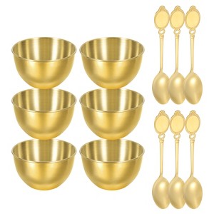 Unique Bargains Stainless Steel Seasoning Condiment Appetizer Sauce Dishes 3.4" and Spoons 6 Sets - 1 of 4