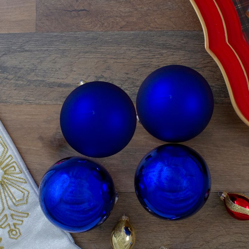 Northlight 4ct Royal Blue 2-Finish Glass Christmas Ball Ornaments 4" (100mm), 2 of 6