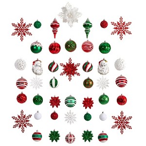 Nearly Natural Holiday Deluxe Shatterproof, 70 Count Christmas Tree Ornament Box Set, Re-Useable Container - 1 of 2