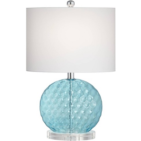 360 Lighting Coastal Accent Table Lamp Round Blue Dimpled Glass White Oval Shade For Living Room Family Bedroom Nightstand Office Target