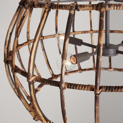 Blazed Rattan and Nordic Grey 4-Light Drum Pendant