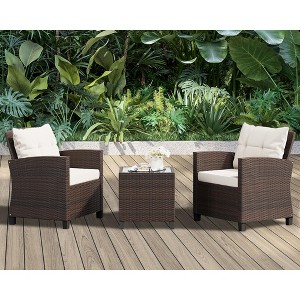 Celebalcony 2 - Person Outdoor Rattan Patio Set with Cushions - 1 of 4
