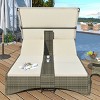 Rattan Daybed With Adjustable Backrest,Shelter Roof,Storage Box And 2 Cup Holders,Lounge Near Me,Lounge Chaise- Maison Boucle - 2 of 4