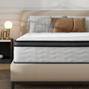 Sapphtopaz Mattress Medium Firm Memory Foam Pressure Relief Hybrid Mattress with Wrapped Pocket Coils for Bed Frame, White/Gray - 1 of 4