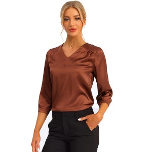 INSPIRE CHIC Women's V Neck 3/4 Sleeve Casual Office Work Satin Blouses - 1 of 4