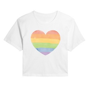 Women's - Instant Message - Rainbow Heart Cropped Graphic T-Shirt - 1 of 4