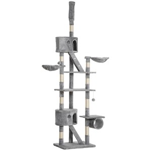 Skyzone Adjustable Height Cat Tree Tower (94.5-102.4"), Light Gray Plush Condos, Hammocks, Sisal - 1 of 4