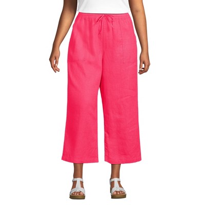 Lands' End Women's High Rise Pull On Drawstring Linen Wide Leg Crop Pants