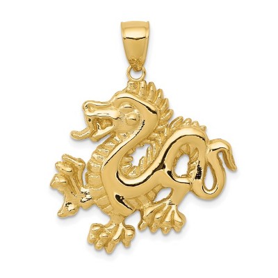 Black Bow Jewelry 14k Yellow Gold 2D Dragon Pendant, 25mm