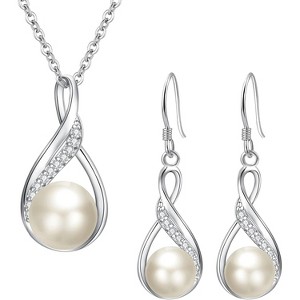 Sterling Silver Bridal Jewelry Set with Cubic Zirconia & Cultured Pearls - 1 of 4