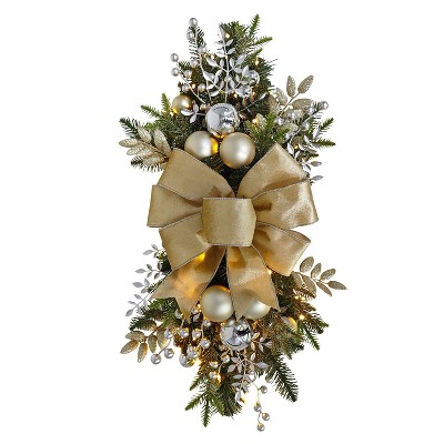 Puleo 28" Pre-Lit Adorned Artificial Banister Swag with 70 Warm White Lights