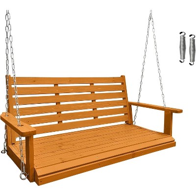 Fortune Candy Wooden Porch Swing 2-Seater Extra Large, Ergonomic Seat, Bench Swing with Hanging Chains, for Outdoor Patio Garden Yard