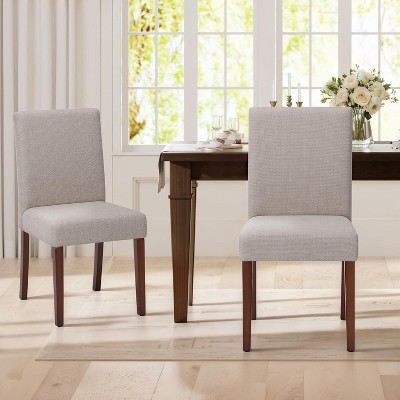 Set of 2 Upholstered Dining Chairs with Wood Legs, High Back Fabric Side Chairs for Kitchen, Dining Room, or Restaurant - Beige