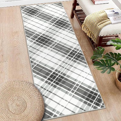 Washable Rug, Soft Low Pile Plaid Area Carpet, Non Slip Accent Throw Rug for Living Room Bedroom Dining Room Playroom Farmhouse