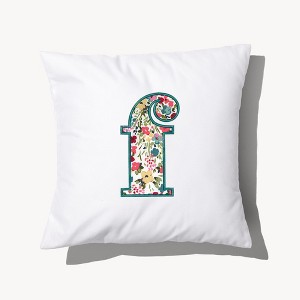 Personalization Mall Boho Floral Initial Embroidered Applique Throw Pillow - 1 of 3
