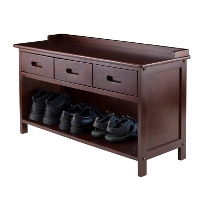 Adriana Transitional Walnut Storage Bench with Beige Baskets
