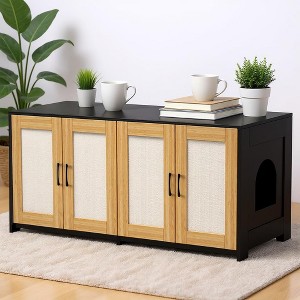 Double Litter Box Enclosure Furniture for 2 Cats, 47.2" Large Hidden Cabinet with Sisal Doors, Multi-Functional Cat TV Stand/Side Table - 1 of 4