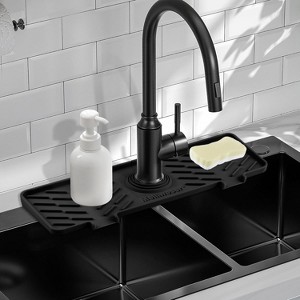 Gen 2 Silicone Faucet Mat 18”x5.1” - Water Catcher with Sponge Holder for Kitchen/Bathroom - 1 of 4