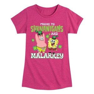 Girls' - SpongeBob Squarepants - Prone To Shenanigans And Malarkey Fitted Short Sleeve Graphic T-Shirt - 1 of 4