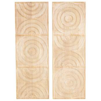 Olivia & May Set of 2 Wood Geometric Carved Panel Arch Wall Decors with White Linear Markings Light Brown