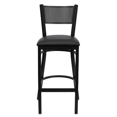 Black Metal Grid Back Barstool with Vinyl Seat