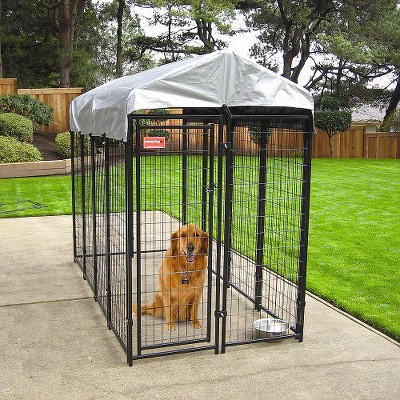 Uptown Dogs Welded Wire Box Kennel - Black with Gray Cover (6'Hx4'Wx8'L)