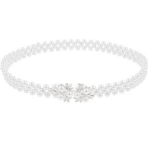 INSPIRE CHIC Women's Pearl Belt Crystal Rhinestone Retro Elastic Thin Waist Belt for Wedding Dress - 1 of 4