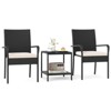 Costway 3 PCS Patio Furniture Set with 2-Tier Table Tempered Glass Tabletop & Soft Cushions White/Black/Brown - 2 of 4