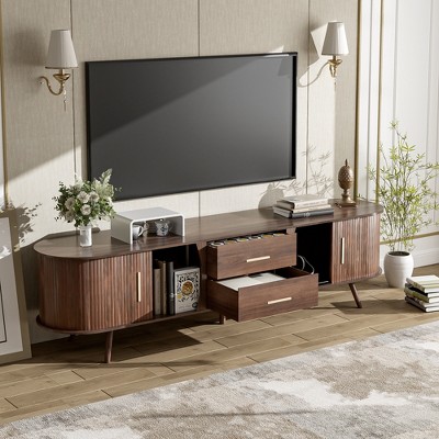 GlasFlength TV Stands and Consoles, Stylish Entertainment Center for Living Room, Modern Design for Classic Interiors, Brown,70.8”*15.5”*18.1"