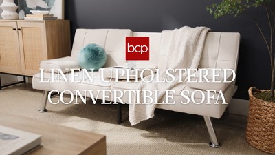 Modern Brown Linen Convertible Sleeper Sofa with Metal Legs and Cup Holder