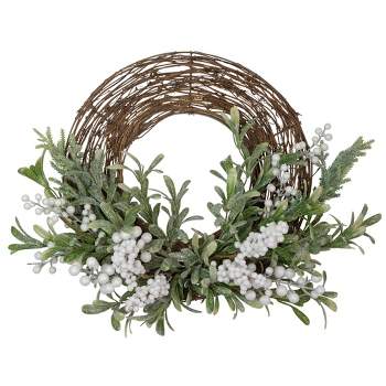 Northlight Artificial Christmas Twig Wreath with Frosted Foliage and Berries, 24-Inch, Unlit